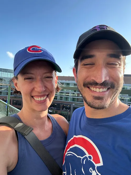 Karly and JT in Cubs gear at Wrigley Field.